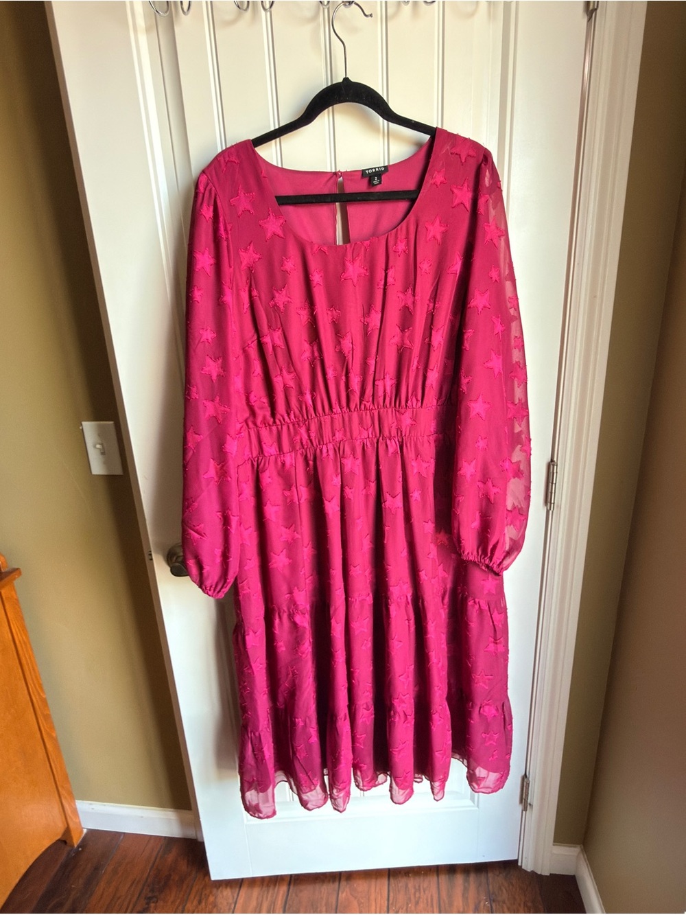 torrid Hot Pink Star Jacquard Long Sleeve Dress